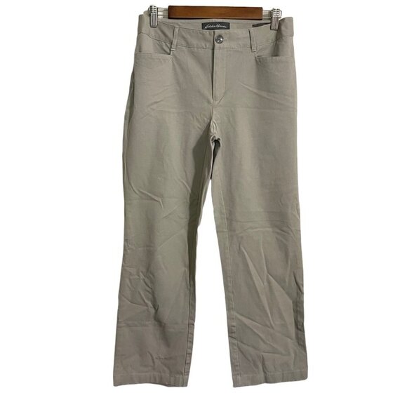 Eddie Bauer Womens Khaki Tan Pockets Straight Leg Mid Rise Trouser Pants Size 6P - Picture 1 of 8